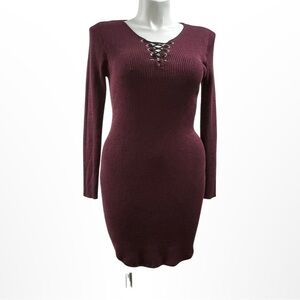 No Boundaries Burgundy Ribbed Sweater Dress XXXL